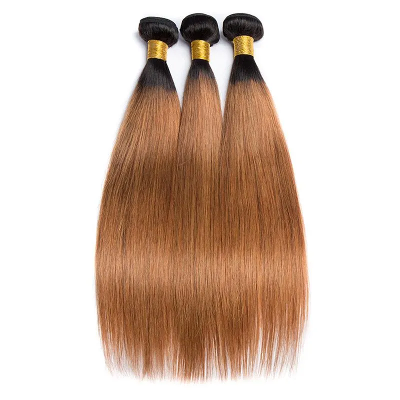 Modern Show Black Roots Auburn Brown Hair Straight Brazilian Human Hair Weave 1 Bundle
