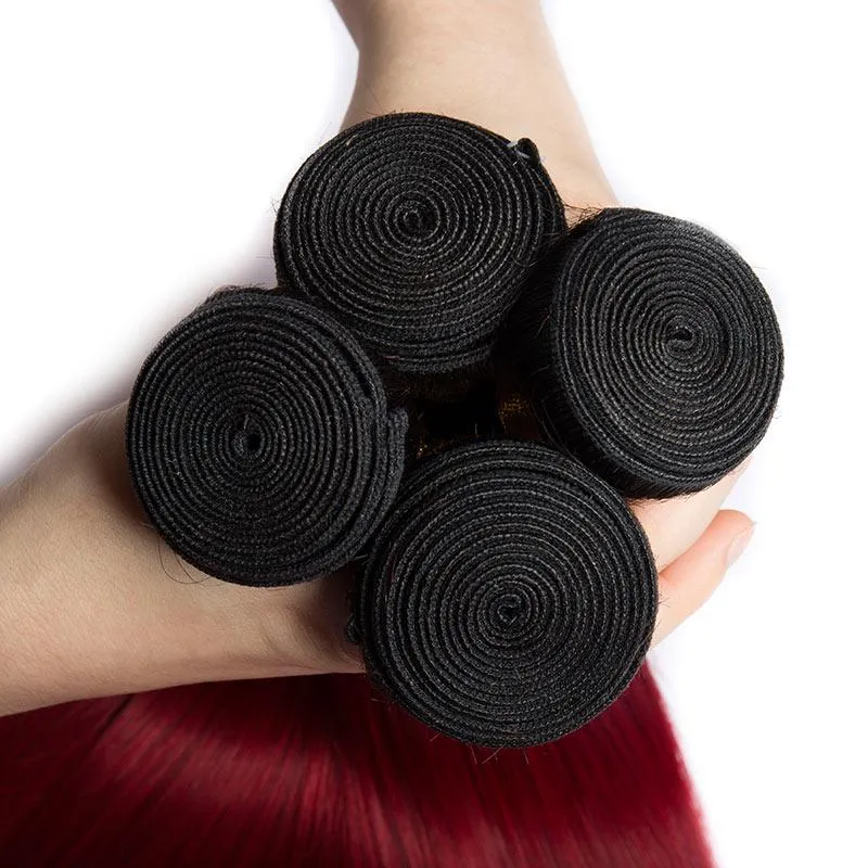 Modern Show Black Roots Burgundy Straight Hair Brazilian Human Hair Weave 4 Bundles