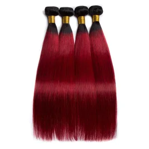 Modern Show Black Roots Burgundy Straight Hair Brazilian Human Hair Weave 4 Bundles