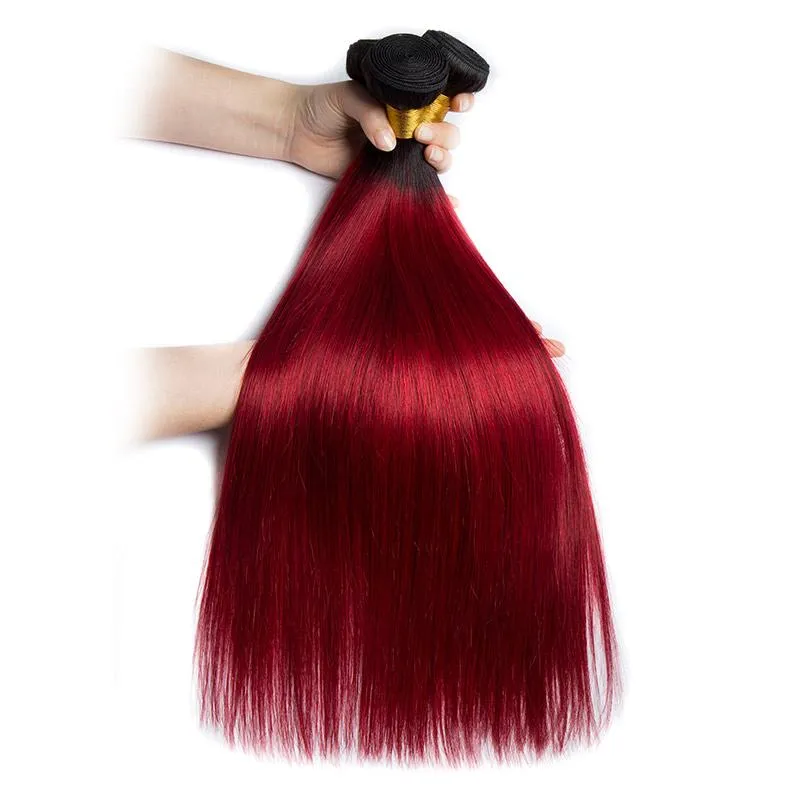 Modern Show Black Roots Burgundy Straight Hair Brazilian Human Hair Weave 4 Bundles