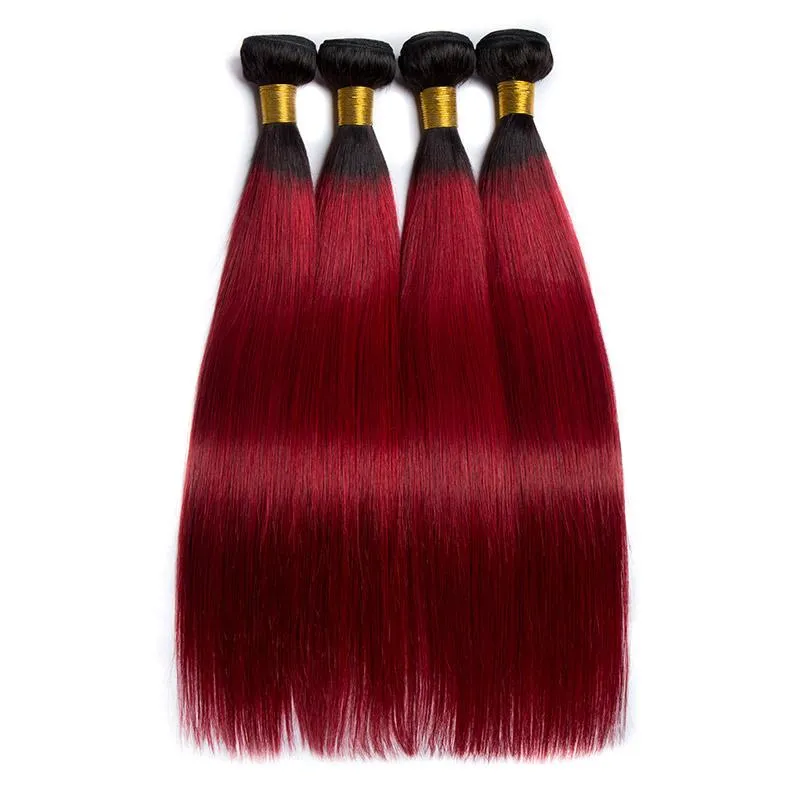 Modern Show Black Roots Burgundy Straight Hair Brazilian Human Hair Weave 4 Bundles