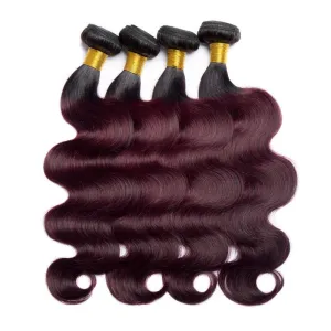 Modern Show Black Roots Dark Burgundy Hair Body Wave Brazilian Human Hair Weave 4 Bundles