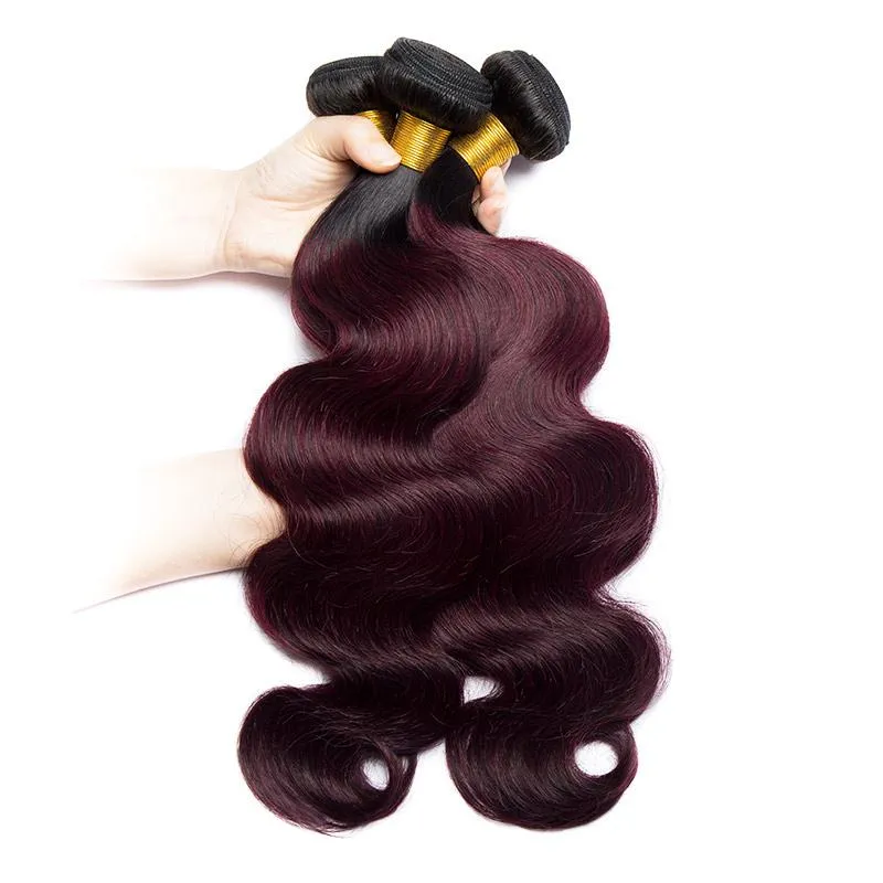 Modern Show Black Roots Dark Burgundy Hair Brazilian Body Wave Human Hair Weave 1 Bundle