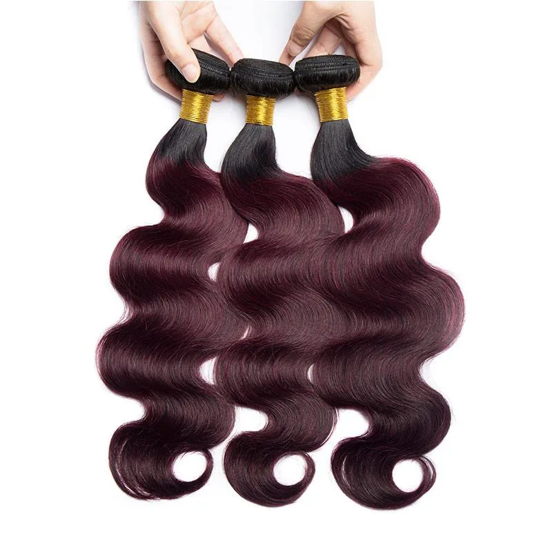 Modern Show Black Roots Dark Burgundy Hair Brazilian Body Wave Human Hair Weave 1 Bundle