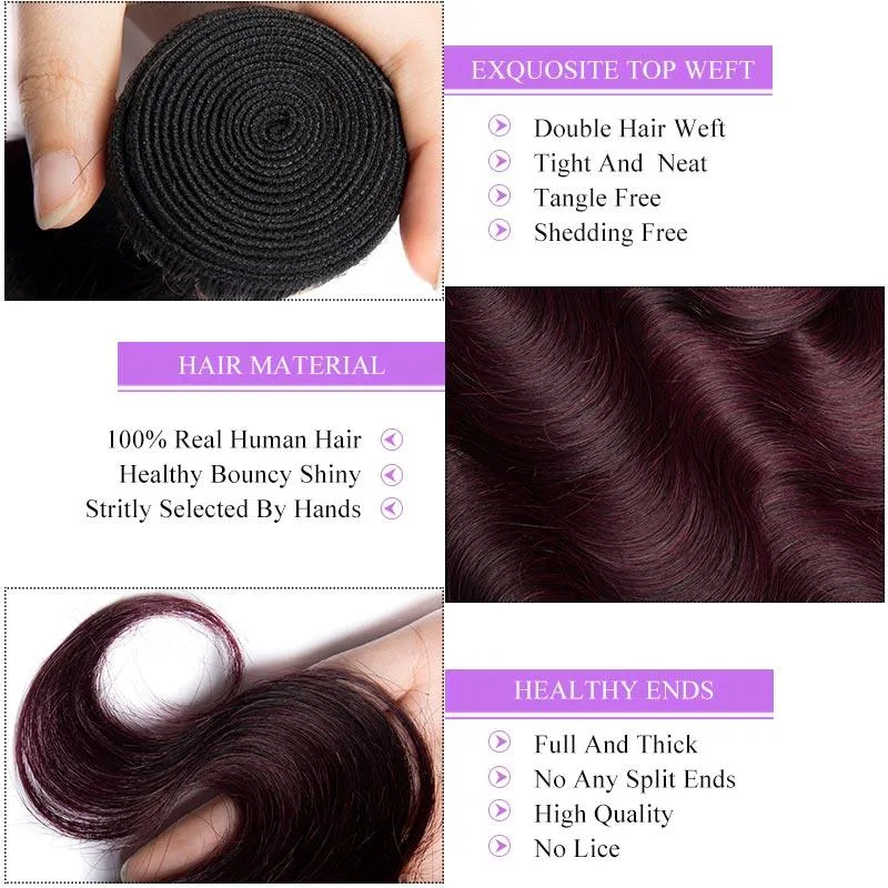 Modern Show Black Roots Dark Burgundy Hair Brazilian Body Wave Human Hair Weave 1 Bundle