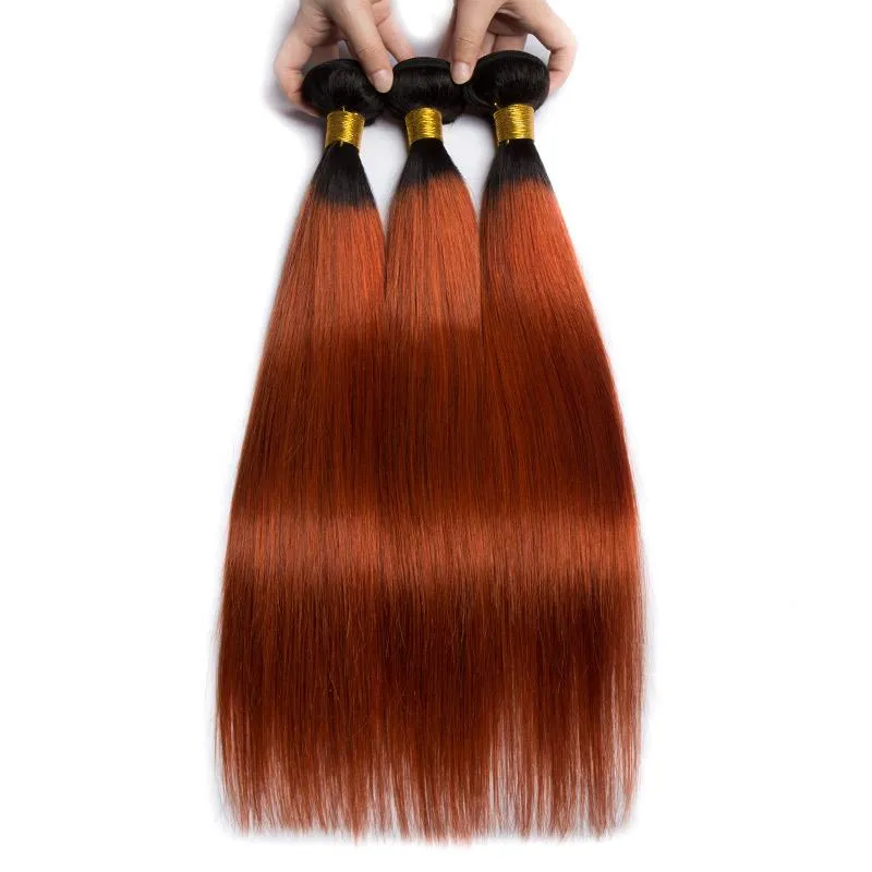 Modern Show Black Roots Dark Ginger Hair Straight 3 Bundles of Brazilian Human Hair Weave