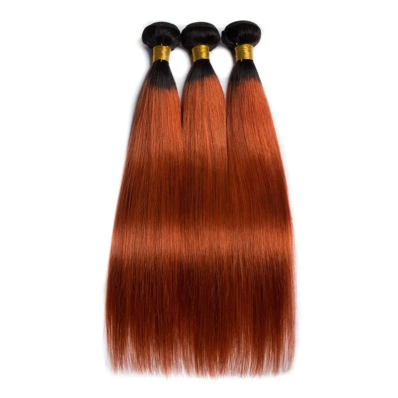 Modern Show Black Roots Dark Ginger Hair Straight 3 Bundles of Brazilian Human Hair Weave