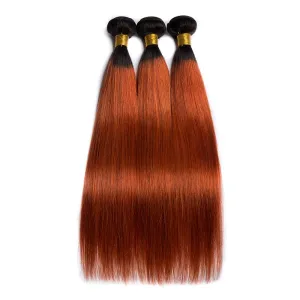 Modern Show Black Roots Dark Ginger Hair Straight 3 Bundles of Brazilian Human Hair Weave