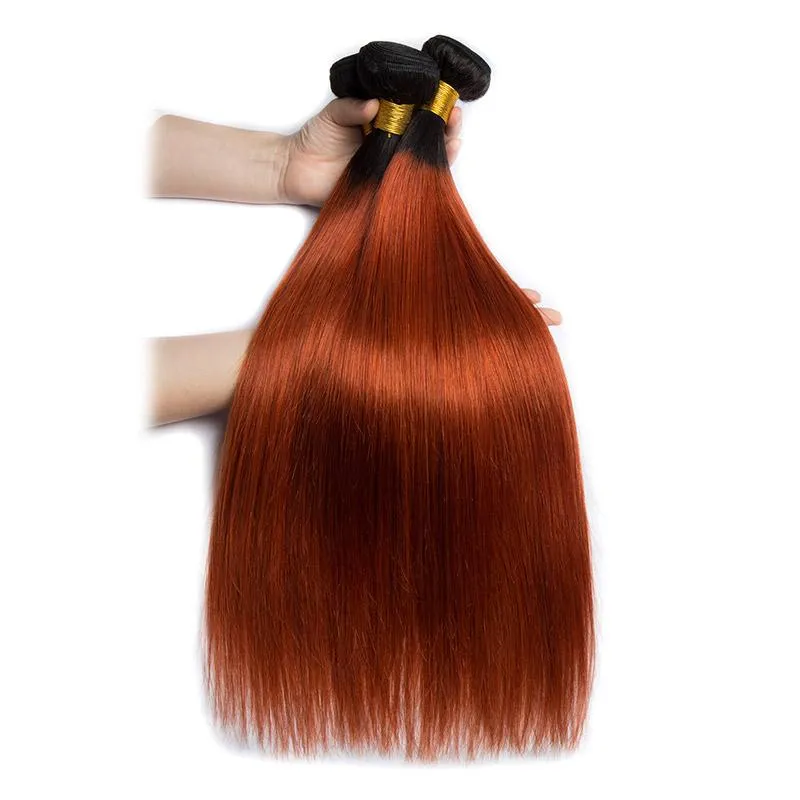 Modern Show Black Roots Dark Ginger Hair Straight 3 Bundles of Brazilian Human Hair Weave