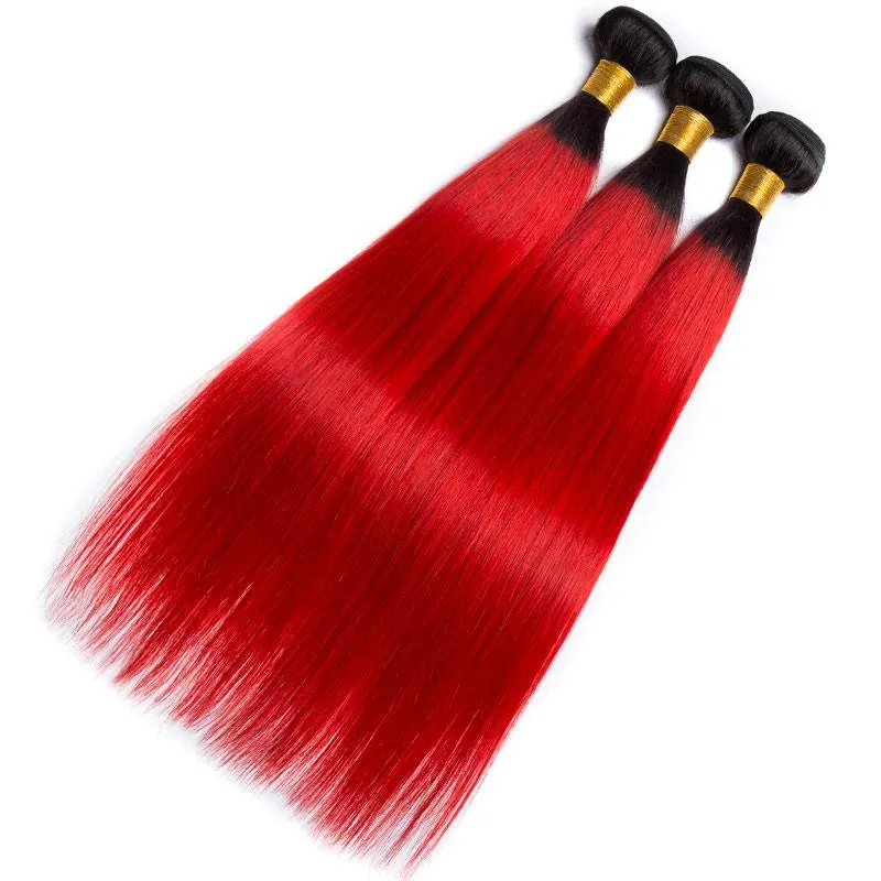 Modern Show Black Roots Red Hair Straight Brazilian Human Hair 1 Bundle
