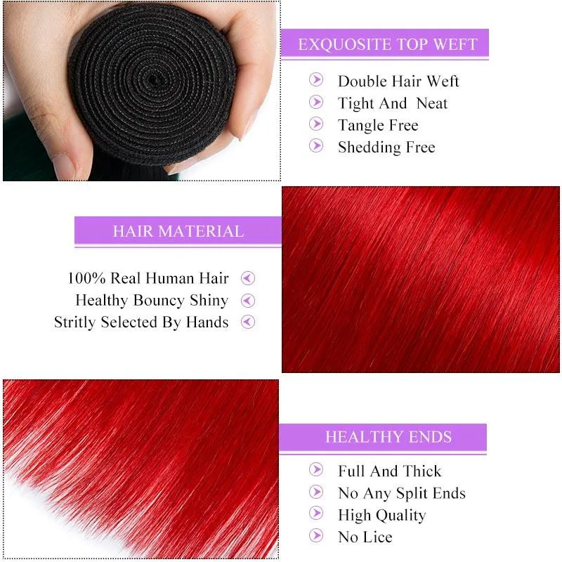 Modern Show Black Roots Red Hair Straight Brazilian Human Hair 1 Bundle