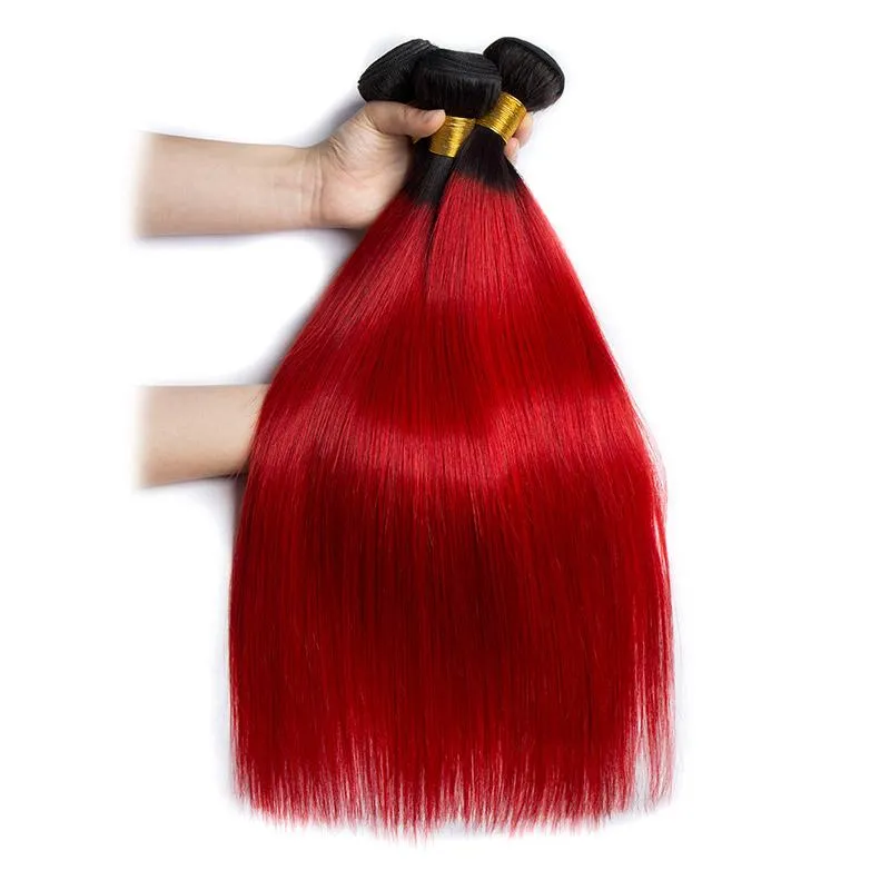 Modern Show Black Roots Red Hair Straight Brazilian Human Hair 1 Bundle