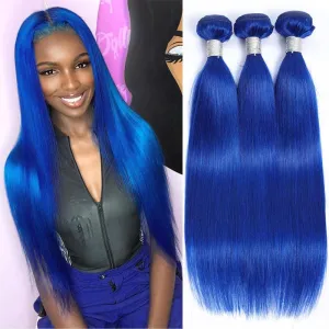 Modern Show Blue Human Hair Bundles Brazilian Straight Human Hair Weave 3 Bundles