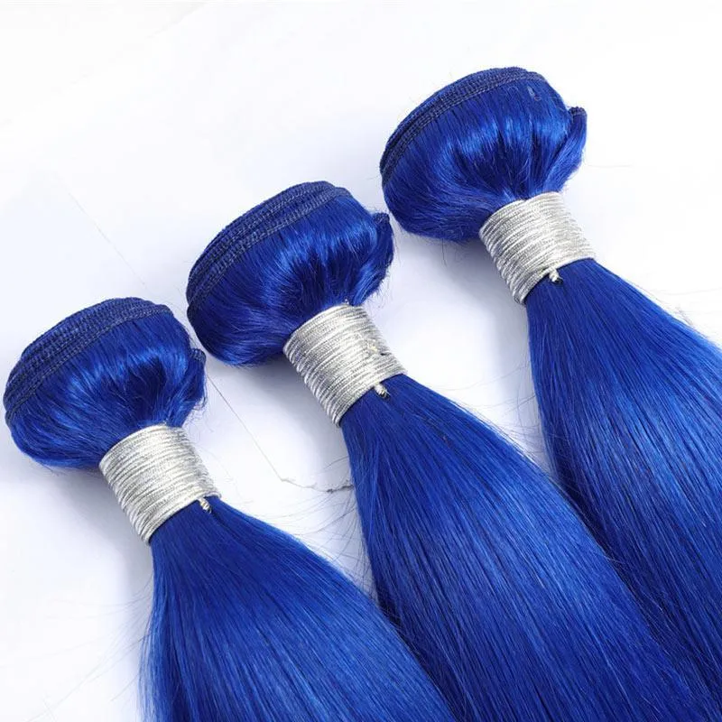Modern Show Blue Human Hair Bundles Brazilian Straight Human Hair Weave 3 Bundles