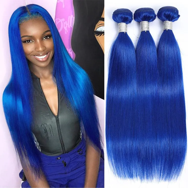 Modern Show Blue Human Hair Bundles Brazilian Straight Human Hair Weave 3 Bundles