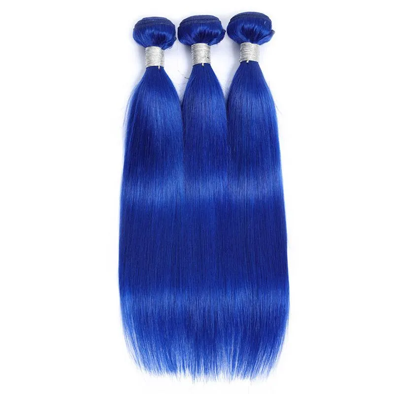 Modern Show Blue Human Hair Bundles Brazilian Straight Human Hair Weave 3 Bundles