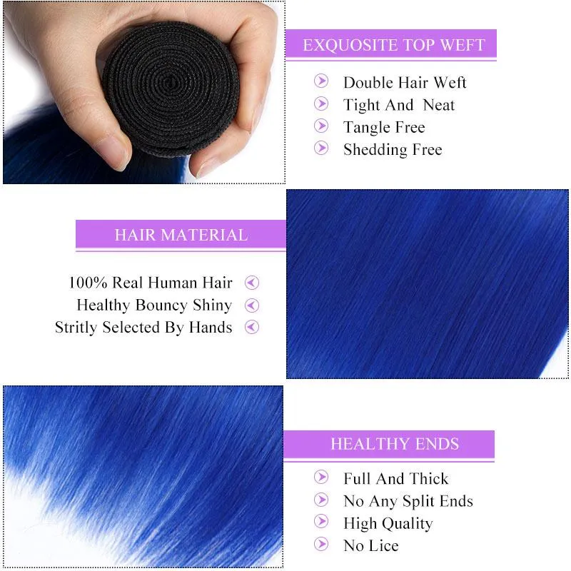 Modern Show Blue Human Hair Bundles Brazilian Straight Human Hair Weave 3 Bundles