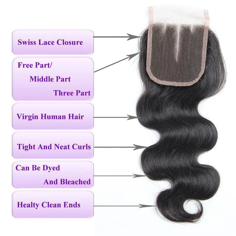 Modern Show Brazilian Body Wave Swiss Lace Closure With Baby Hair Virgin Human Hair