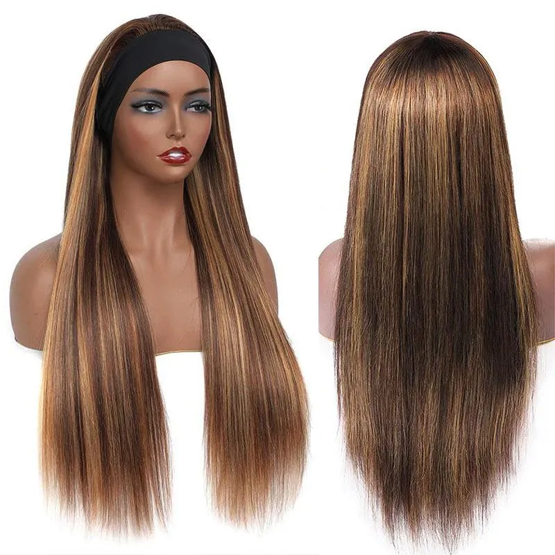 Modern Show Brazilian Straight Brown With Strawberry Blonde Hair Headband Wigs Human Hair
