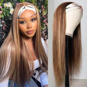 Modern Show Brazilian Straight Brown With Strawberry Blonde Hair Headband Wigs Human Hair