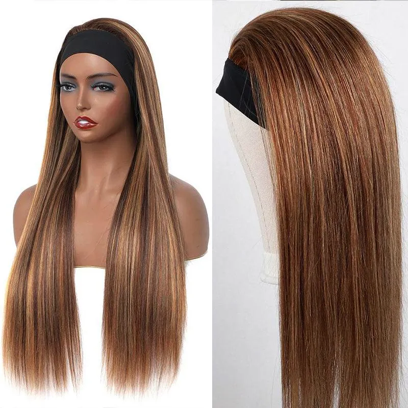 Modern Show Brazilian Straight Brown With Strawberry Blonde Hair Headband Wigs Human Hair