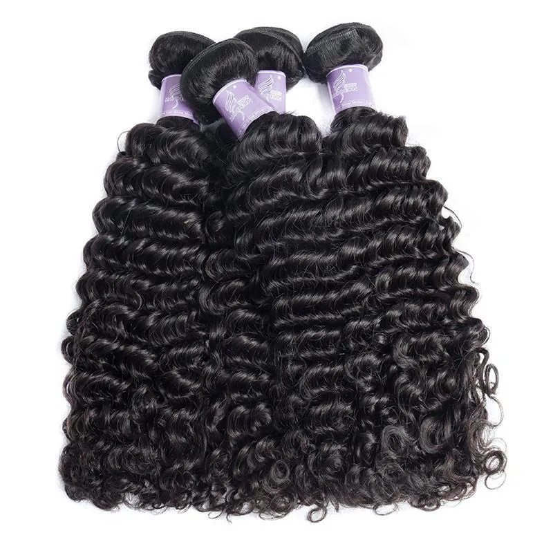 Modern Show Brazilian Virgin Remy Curly Human Hair Weave 4 Bundles With Lace Closure