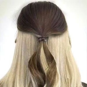 Modern Show Brown Hair With Blonde Peekaboo Highlights Human Hair Wig