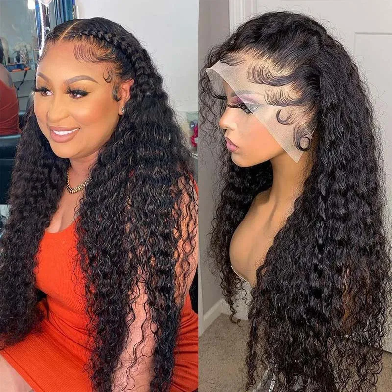 Modern Show Deep Wave 13x6 Transparent Lace Front Wigs Brazilian Curly Human Hair