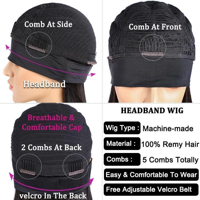 Modern Show Headband Wig | Natural Black Glueless No Lace Wigs Human Hair