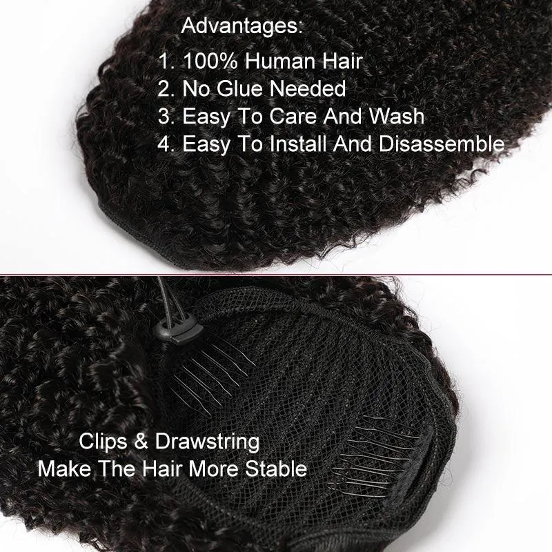 Modern Show Human Hair Drawstring Ponytail Brazilian Hair Afro Kinky Curly Yaki Straight Texture For Choose