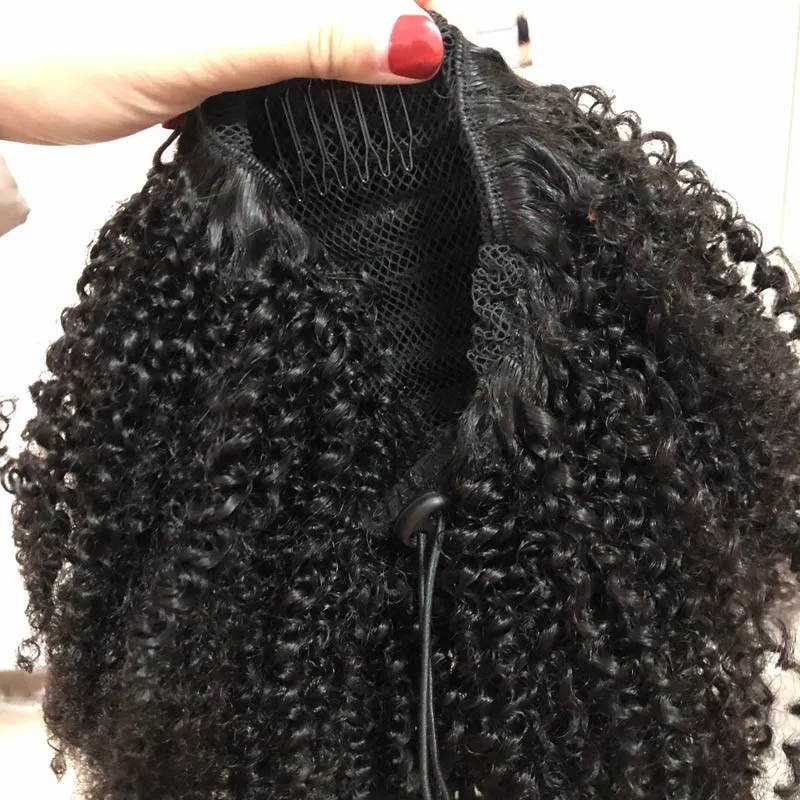 Modern Show Human Hair Drawstring Ponytail Brazilian Hair Afro Kinky Curly Yaki Straight Texture For Choose