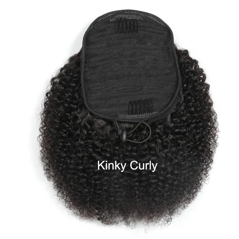 Modern Show Human Hair Drawstring Ponytail Brazilian Hair Afro Kinky Curly Yaki Straight Texture For Choose