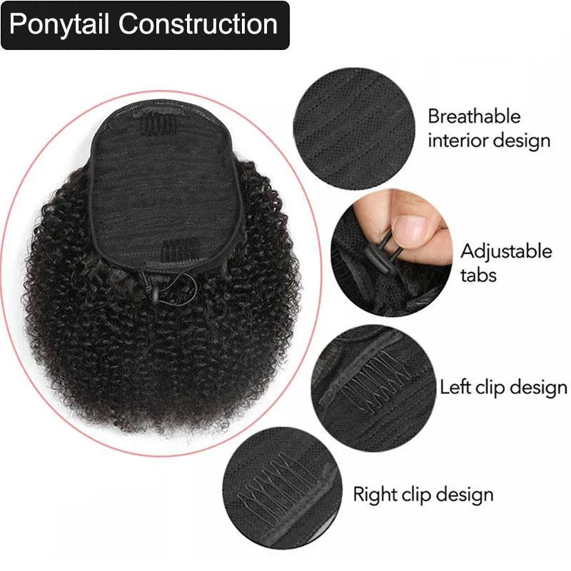 Modern Show Human Hair Drawstring Ponytail Brazilian Hair Afro Kinky Curly Yaki Straight Texture For Choose