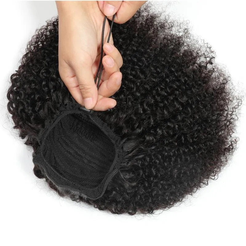 Modern Show Human Hair Drawstring Ponytail Brazilian Hair Afro Kinky Curly Yaki Straight Texture For Choose