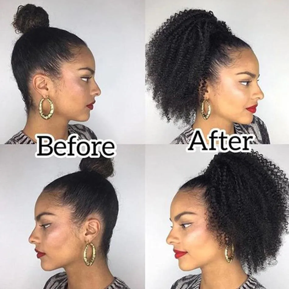 Modern Show Human Hair Drawstring Ponytail Brazilian Hair Afro Kinky Curly Yaki Straight Texture For Choose