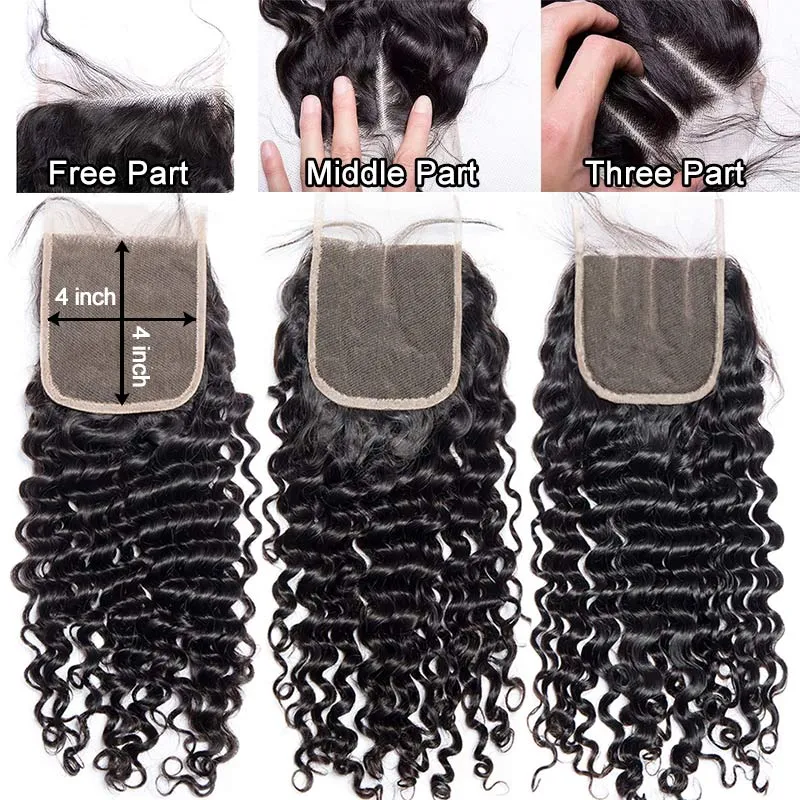Modern Show Long Black Deep Wave Hair 3 Bundles With Closure Remy Human Hair Curly Weave For Sew In