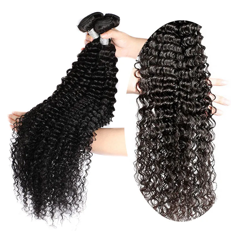 Modern Show Long Black Deep Wave Hair 3 Bundles With Closure Remy Human Hair Curly Weave For Sew In