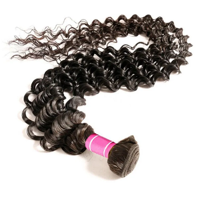 Modern Show Long Black Deep Wave Hair 3 Bundles With Closure Remy Human Hair Curly Weave For Sew In
