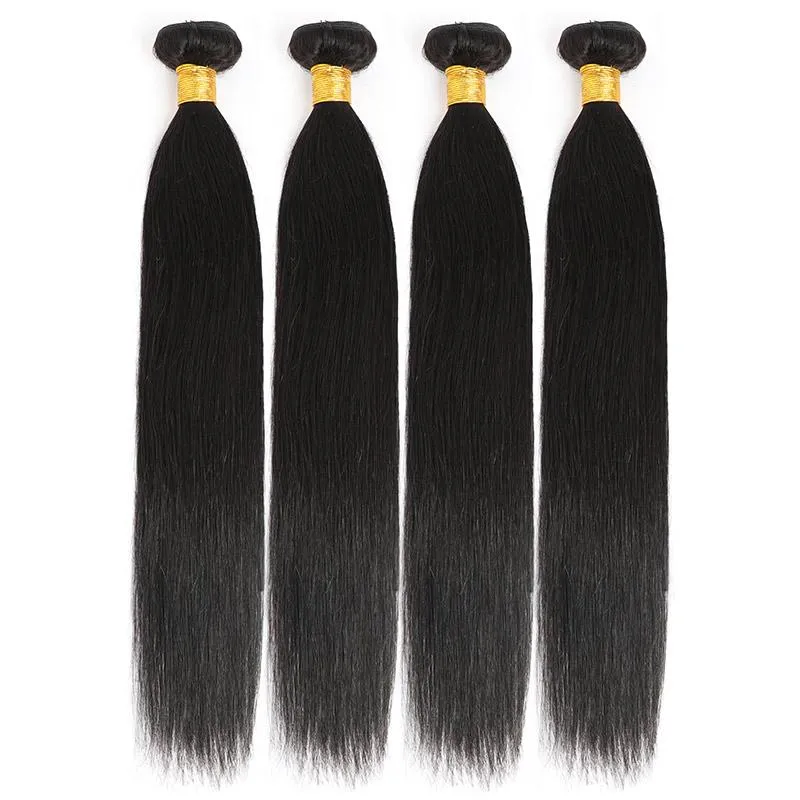 Modern Show Long Brazilian Straight Hair 4 Bundles Silky Straight Human Hair Weave Natural Black Color