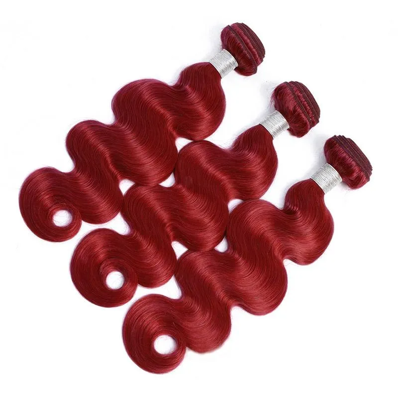 Modern Show Long Wavy Burgundy Colored Hair 3 Bundles of Brazilian Body Wave Red Human Hair Weave