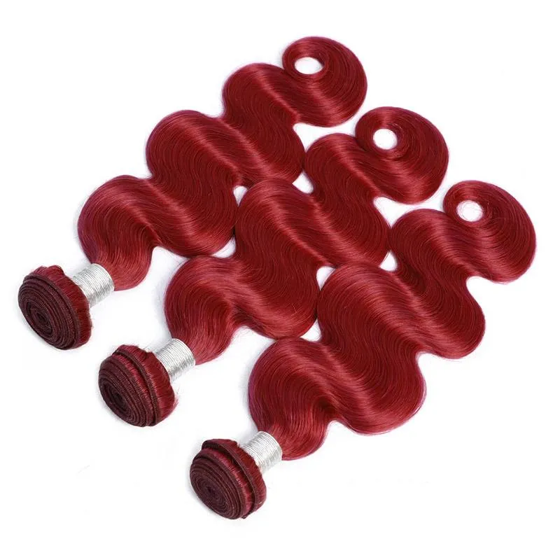 Modern Show Long Wavy Burgundy Colored Hair 3 Bundles of Brazilian Body Wave Red Human Hair Weave