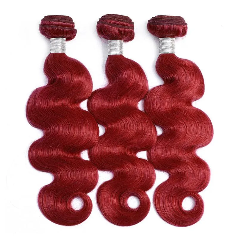 Modern Show Long Wavy Burgundy Colored Hair 3 Bundles of Brazilian Body Wave Red Human Hair Weave