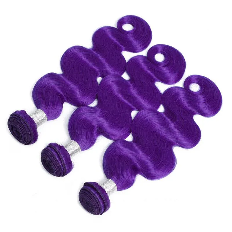 Modern Show Long Wavy Purple Hair 3 Bundles of Brazilian Body Wave Human Hair Weave