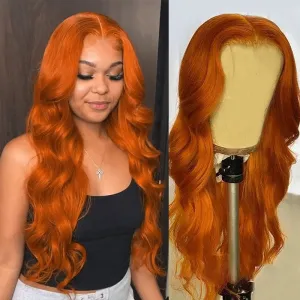 Modern Show Orange Ginger Human Hair Body Wave Pre Plucked Transparent HD Lace Wigs For Women