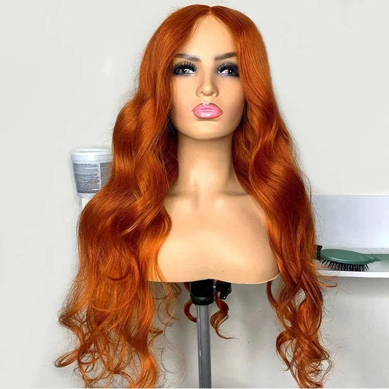 Modern Show Orange Ginger Human Hair Body Wave Pre Plucked Transparent HD Lace Wigs For Women