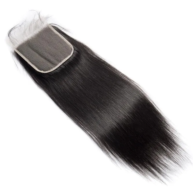 Modern Show Peruvian Straight Remy Human Hair 5x5 Lace Closure Free Part Pre Plucked With Baby Hair