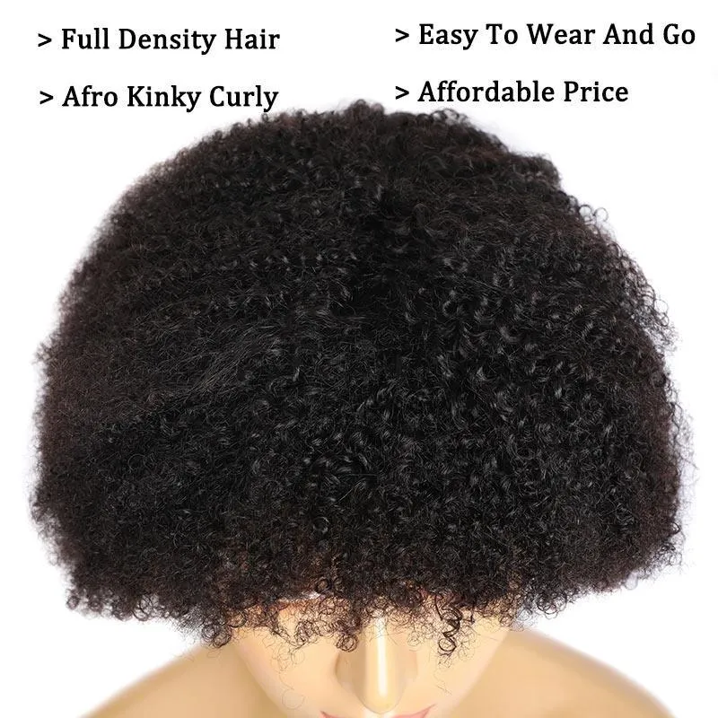 Modern Show Short Afro Kinky Curly Human Hair Wig With Bangs Affordable Glueless Wigs For Women