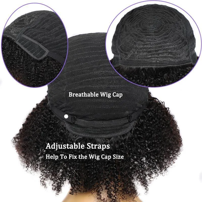 Modern Show Short Afro Kinky Curly Human Hair Wig With Bangs Affordable Glueless Wigs For Women