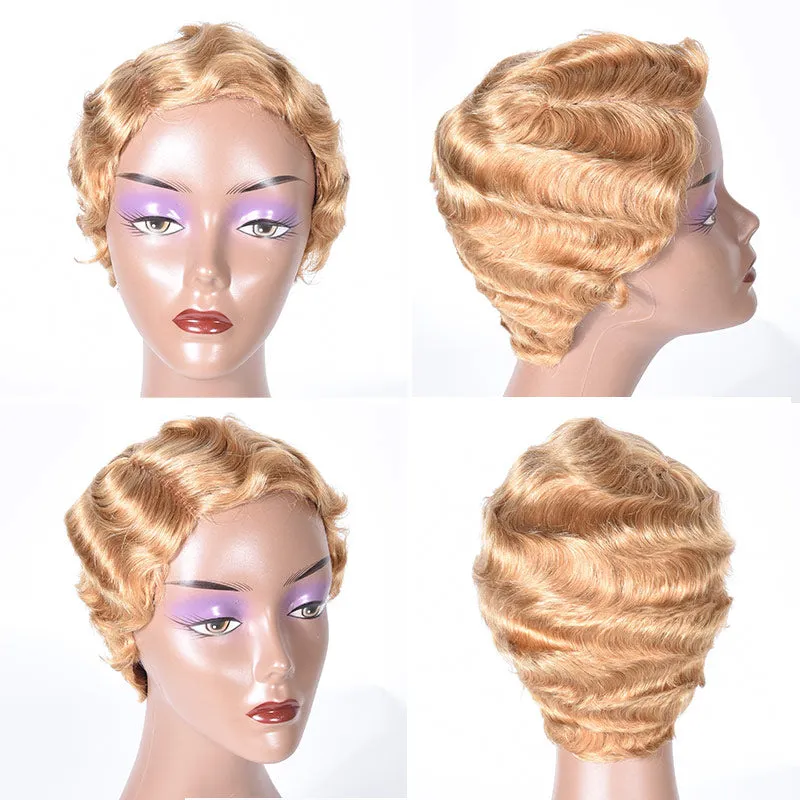 Modern Show Short Mommy Hair Wig Finger Wave 100% Human Hair Wigs Guleless Pixie Cut Wig
