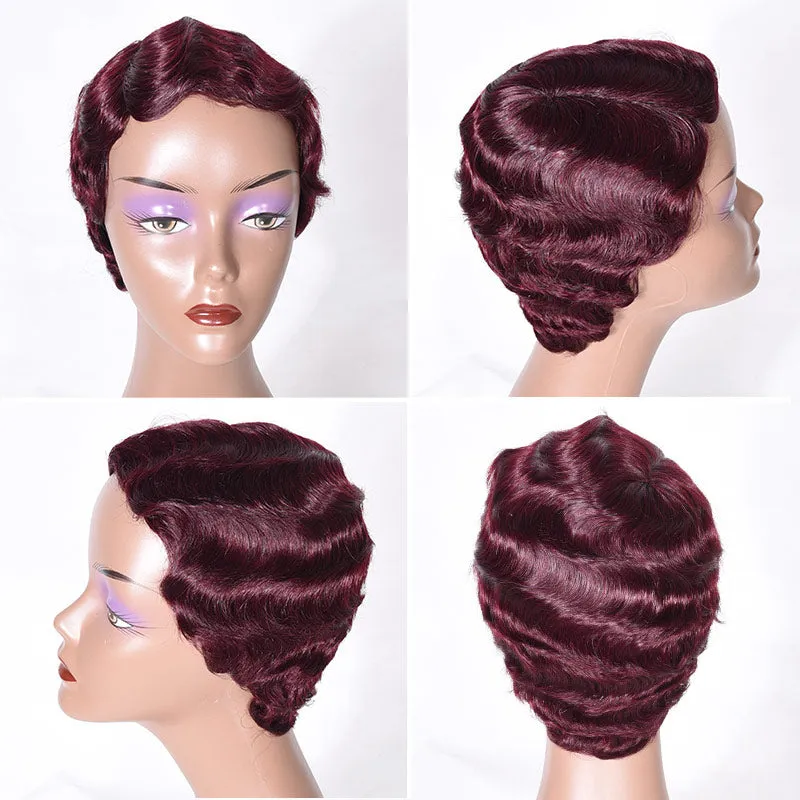 Modern Show Short Mommy Hair Wig Finger Wave 100% Human Hair Wigs Guleless Pixie Cut Wig
